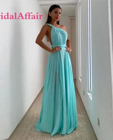 bridalaffair שמיים כחולים בהירים שיפון שמלות נשף כתף אחת ללא גב נשים שמלת מסיבה רשמית שמלת ערב ארוך חוף